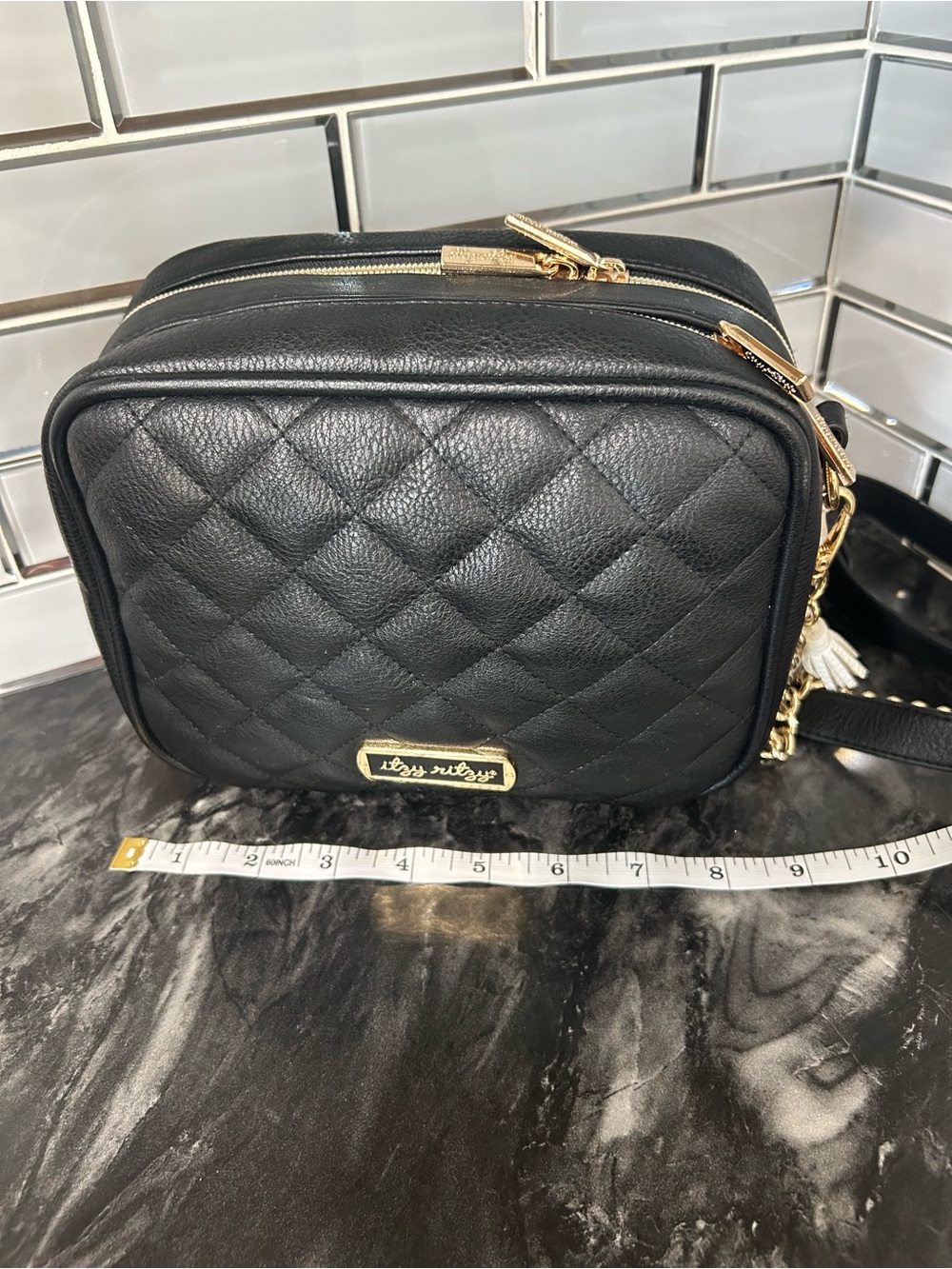 Itzy Ritzy Black Quilted Crossbody with Gold Hardware - Picture 2 of 8